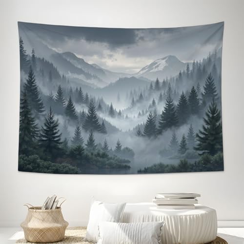Tapisserie murale brume de forêt de pins suspendue grand tissu déco mur et plafond 180x230cm