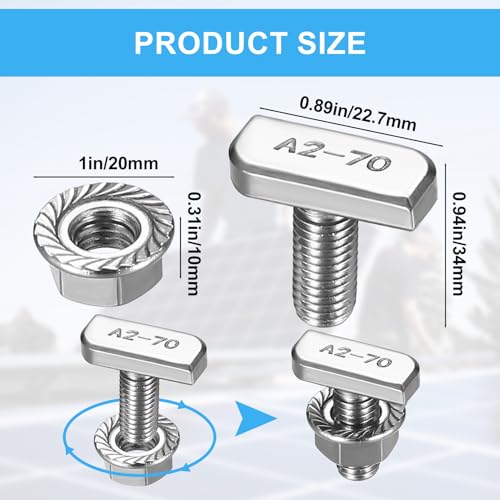m10x30mm 10 Stk Hammerkopfschrauben, Edelstahl Hammerkopfschraube mit 10 Stk Flanschmuttern, Gewächshausschrauben für Gewächshaus Zubehör, für PV Solar Montageschienen