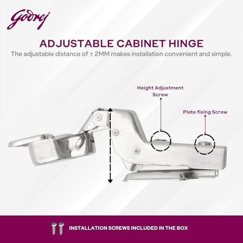 Image of Godrej Cabinet Hinges | Soft Close | Slip On | 4 Hole Half Overlay | BIFMA Tested Nickel Plated |105 Opening | Suitable for 14-20 mm Thick Panel| Wardrobe, Kitchen, Bathroom | 1 Year Warranty.