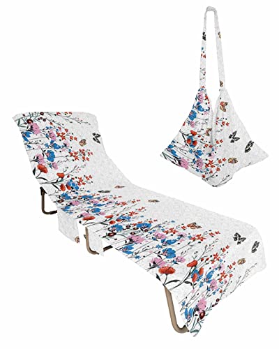 Spring Florals Lounge Chaise Cover Towel with Pockets