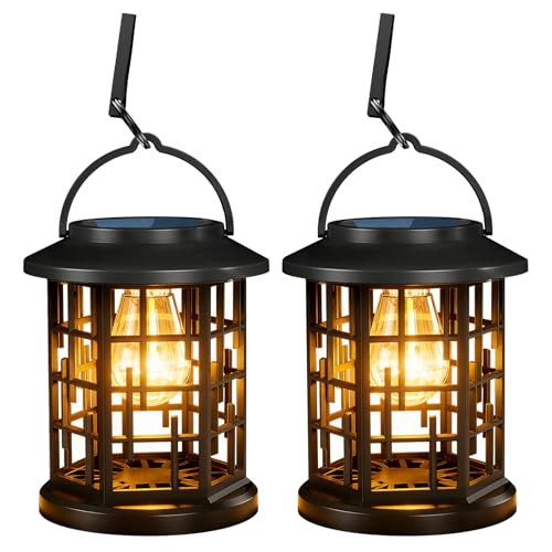 Lanterne solaire extérieur suspendue lot de 2 lampes de jardin étanches IP65 effet tungstène