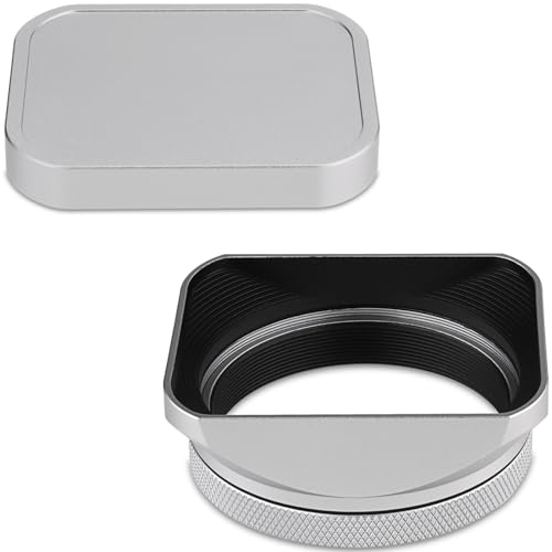 Haoge Square Metal Lens Hood for Fujifilm X100VI with 49mm UV Filter Adapter Ring & Metal Cap Kit Camera Accessories Silver