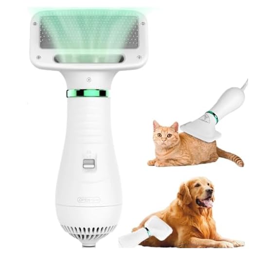 Secador Para Animais de Estimação Portátil 2 em 1 Ideal Para Cães e Gatos Com Definições de Temperatura Ajustáveis Secador de Pelos Escova Deslizante Soprador Baixo Ruído
