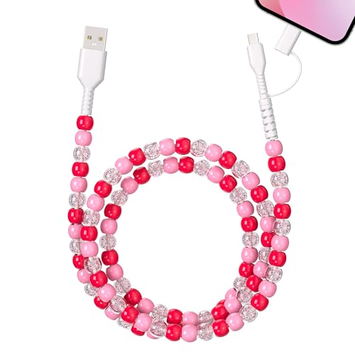 Aolcev USB C Cable 2 in 1 Multi USB A to USB C Fast Charging Cable 3.3FT Beaded for iPhone Charger 66W Beads USB Type C Charger Cord for iPhone 17 16 15 14 Pro Max Galaxy S25 S24 Ultra Pink