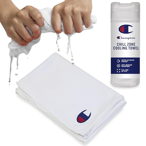 Champion Face & Neck Towel for Active Cooling (White), 34'x10' Lightweight Cooling Neck Wrap for Yoga, Hiking, and Outdoor Workouts, Reusable Sports Towel with Unique Fabric & Sun Protection