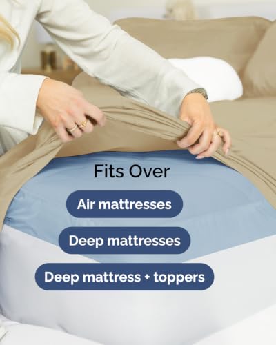 Image of CGK Unlimited Extra Deep Flex Top Split Head King Sheet Set - 6 Piece Breathable and Cooling Sheets - Hotel Luxury Bedding for Women, Men, Kids & Teens - Easy Secure Fit - Extra Deep Pockets - Beige