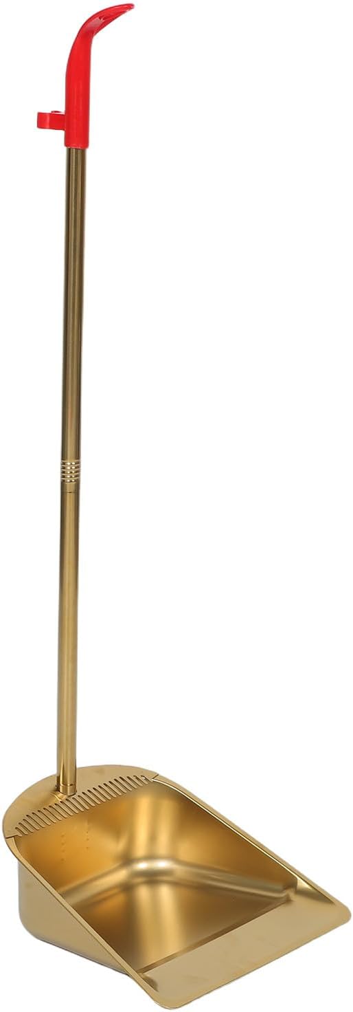 Stainless Steel Gold Dustpan with Serrated Edge, Wide Mouth Metal Garbage Lobby Shovel, Standing Dust Pan for Office, Hardwood & Tile Floor Cleaning - Image 1 of 6