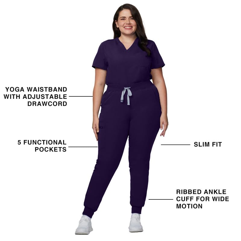 Image of Kitmaz Scrub Pants for Women - Mid Rise 4-Way Stretch Anti-Wrinkle Slim Fit Jogger Pants, Drawstring & 5 Pockets