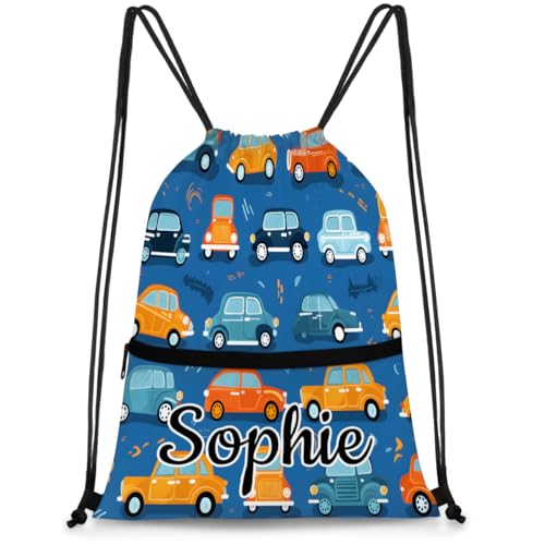 Cute Cartoon Car Custom Drawstring Backpack Waterproof Personalized Drawstring Bag for Men Women Gym Beach Travel Sport Sackpack
