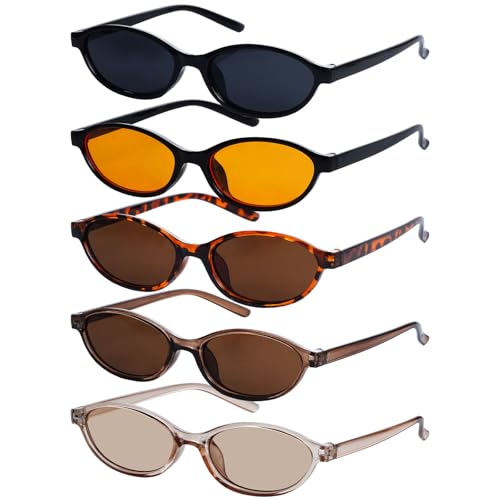5 Pairs Retro Oval Cat Eye Sunglasses for Women 90s Designer Narrow Sunnies Y2k Trendy UV protection Sun Glasses