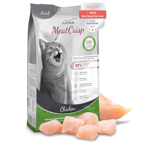 PLATINUM - Katzenfutter MeatCrisp Adult Chicken aus dem Frischfleischtrockner - 1,5kg Katzenfutter trocken mit 83% Frischfleisch - Trockenfutter für...