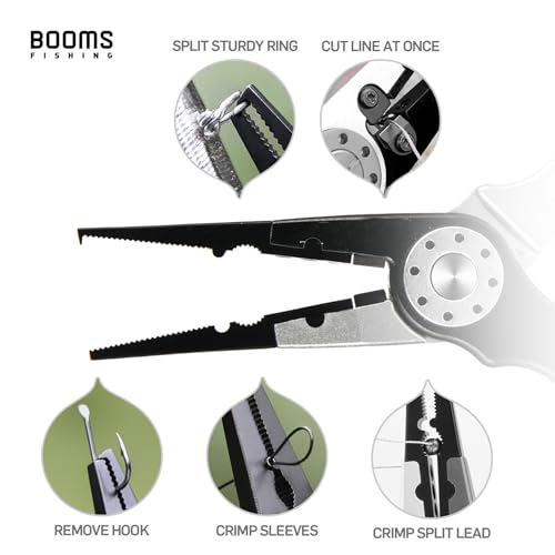 Image of Booms Fishing X1 Aluminum Fishing Pliers Saltwater, Surf Fishing Tackle Kit, Fishing Multitool Hook Remover Braided Fishing Line Cutting and Split Ring with Coiled Lanyard and Sheath