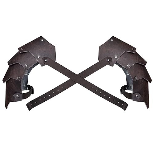 HiiFeuer Medieval Faux Leather Double Pauldron, Vintage Mercenary Knight Shoulder Armor for LARP/Cosplay Ren Faire