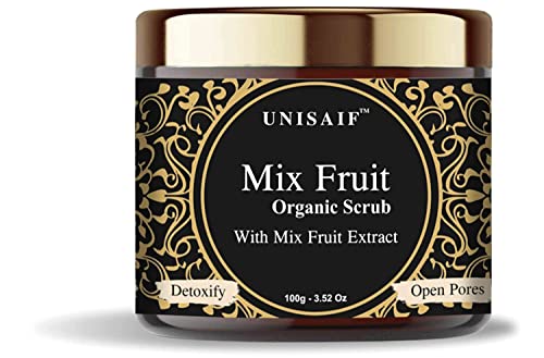 Unisaif Organic Mix Fruit Face Scrub - Face Exfoliator Body Scrub with Mix Fruit Extracts for Skin Toning | Detoxify | Openpores | Exfoliating (100g)
