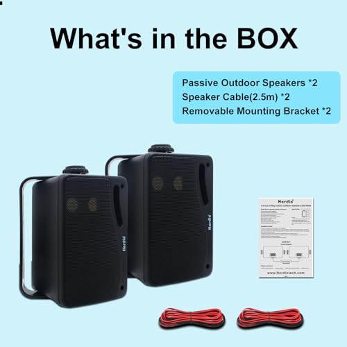 Herdio 3,5-Zoll Passive Outdoor-Lautsprecher 200W 3-Wege-Meereslautsprecher wasserdichte wetterfeste Hochleistungen für die Innengarten im Freien im Freien in der Innenboot (1 Paar, schwarz)