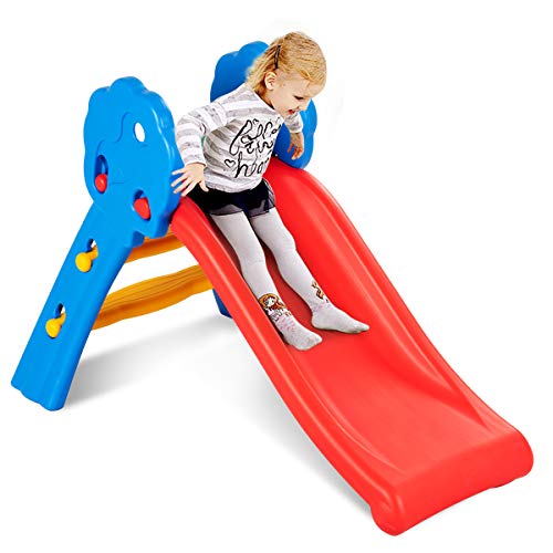 KOTEK Folding Toddler Slide for Indoor and Outdoor, Freestanding Baby Play Climber Slide Set, 2 Steps Climber, Easy Storage, Playground Toy for Children Kids
