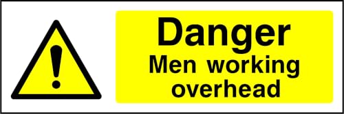 Image of PROFILESIGNS.CO Danger Men Working Overhead Sign - BS EN ISO 7010:2020 - Self-Adhesive Vinyl, Rigid PVC, Aluminium - 300x100mm, 450x150mm, 600x200mm
