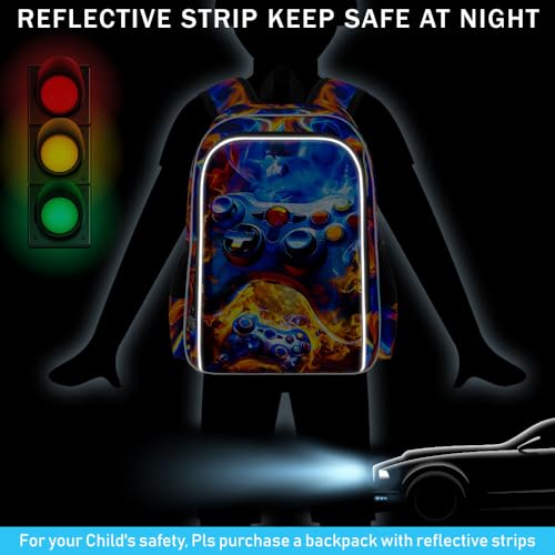 Image of 17 inch Gamer Backpack for Boy, 3Pcs Fire Bookbag for Elementary Preschool Kindergarten, Kids School Backpacks with Lunch Box (Red)