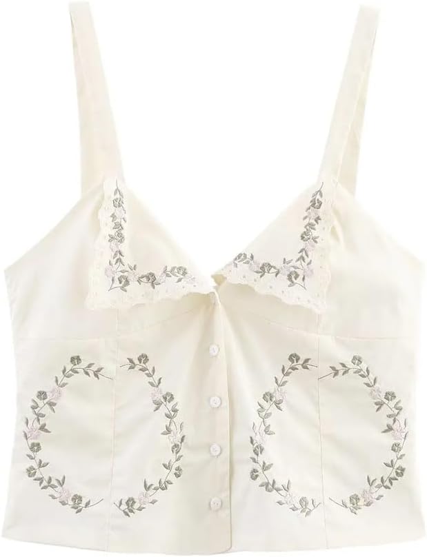 Women's Floral Embroidery Slim Fit V-Neck Single Breasted Vest