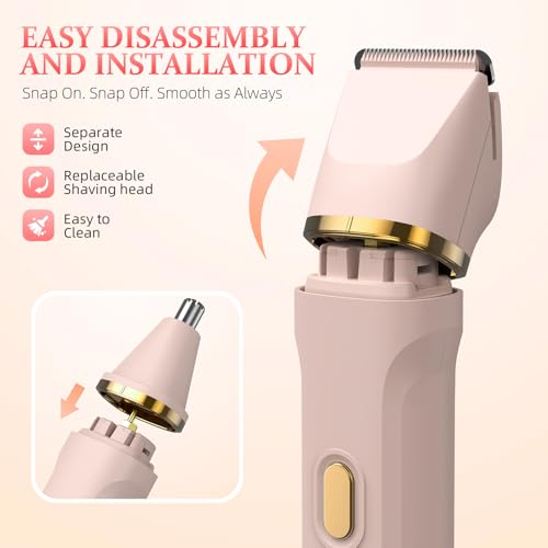 5-in-1 Bikini Trimmer for Women, IPX7 Waterproof Electric Hair Trimmer, Cordless Body Razors Shaver, Facial & Pubic Hair Removal, Ceramic Blade, Rose Red
