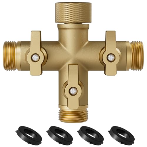 SANTONG Hose Splitter Solid Brass 3 Way + Type Outdoor Faucet and Water Spigot Connector with Shut-Off Valves, 4 Extra Silicone Washers Included by SANTONG - Used condition - US$17.47