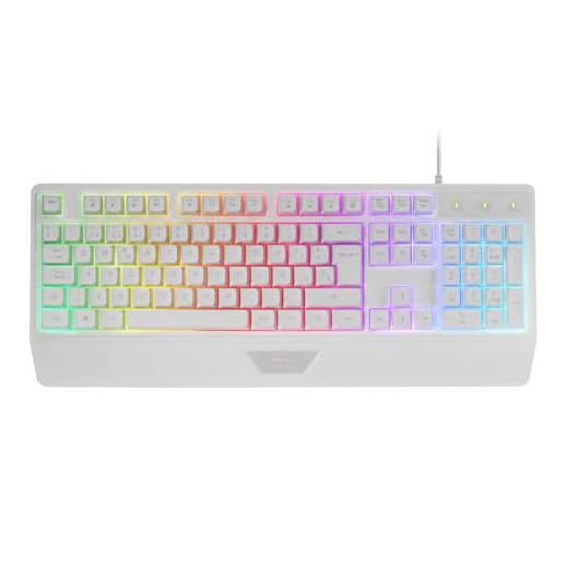 Mars Gaming MK124, Teclado Ergonómico H-Mech, Reposamuñecas Integrado, Iluminación FRGB Rainbow, Teclado Gaming Antighosting Avanzado, Teclado PC Completo Multiplataforma, Idioma Portugués, Blanco