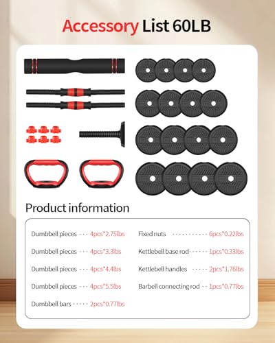 Image of Adjustable Dumbbells,20 /30 /40 /60 /80lbs Free Weight Set with Connector, 4 in1 Dumbbells Set Used as Barbell /Kettlebells /Push up Stand, Fitness Workout Equipment for Home Gym for Youth,Women /Men