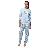 Rufino Díaz Pijama Invierno Viscosa Perchado Mujer Cebras (Celeste - M) - Tacto Suave y Agradable para tu Descanso