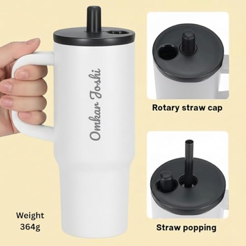 Image of Giftana Personalized Coffee Tumbler with Name, Customized Travel Mug with Lid, Coffee Mug for Men and Women, Birthday Gifts, Valentine's Day Gift, Corporate Gifts for Employee (White,710ml)
