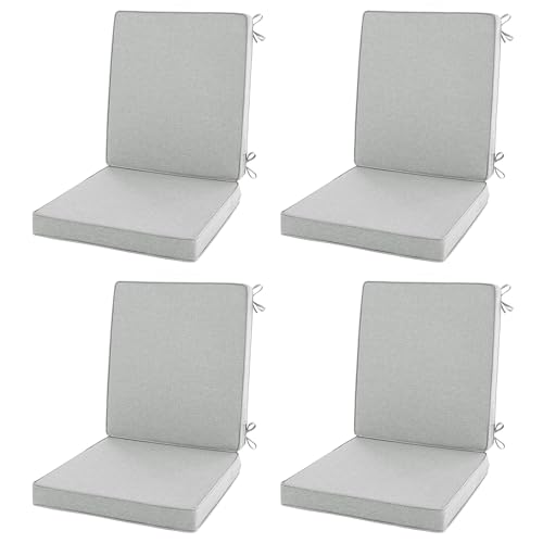 Image of Outdoor Chair Cushions, Water-Resistant & Fade-Resistant, Patio Furniture Lawn Dining Chair Seat Replacement with Mid Back, Ties Zipper, Removable Cover, 18 x 16.5 Inch, Set of 4, Light Grey