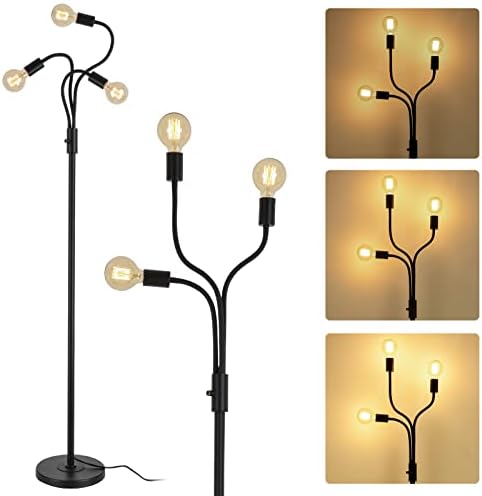 Stepeak Dimmable Industrial Floor Lamp, Farmhouse Standing Tall Lamps with 3 Adjustable Gooseneck Arms，Tree Floor Lamp for Living Room Bedroom Office Home(67'')