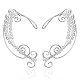 OwMell Elf Ear Cuffs for No Piercing Ears, OwMell 1 Pair Pearl Beads Filigree Fairy Elven Cosplay Fantasy Costume Handcraft Earring Bridal Earrings
