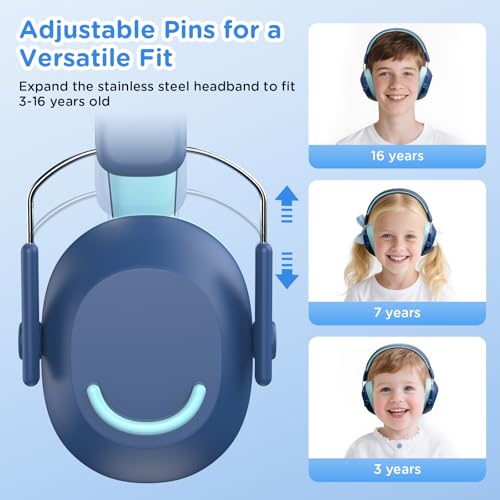 Link Dream Gehörschutz Kinder, Lärmschutz Kopfhörer Kinder SNR 30dB für von 3-16 Jahren, Kapselgehörschutz Ohrenschützer mit Ohrenschützer Verstellbare für Autismus, Reisen, Lernen, Blau