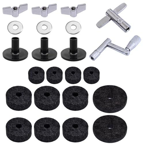23PCS EVA Cymbal Stand Tubes Replacement Accessories, Drum Cymbal EVA Pads with Wing Nuts, Washers, Cymbal Sleeves & Drum Key (Black)