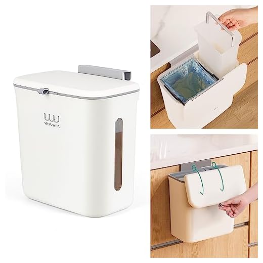 WOA WOA 3.2 Gallon Kitchen Hanging Trash Can with Lid, Wall-Mounted Small Garbage Can, Under Sink Trash Bin with Two Compartments, Countertop Waste Basket for RV, Breakroom, Office - White