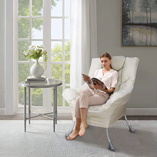 Superrella Modern Soft Accent Chair Living Room Upholstered Single Armchair High Back Lazy Sofa (White) #TOP1