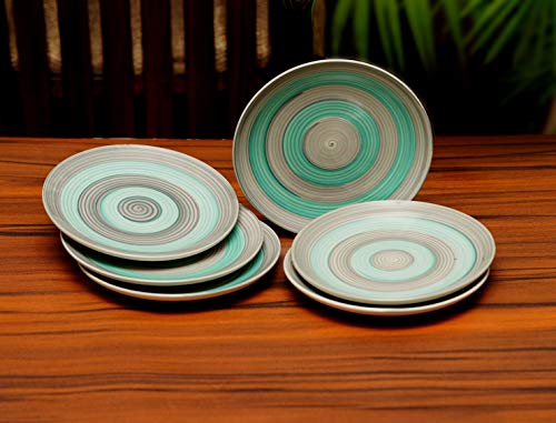 Freakway Ceramic Grey & Off Green ‘ 7″ inches Handpainted Plates Set of 6, Dishwasher & Microwave Safe