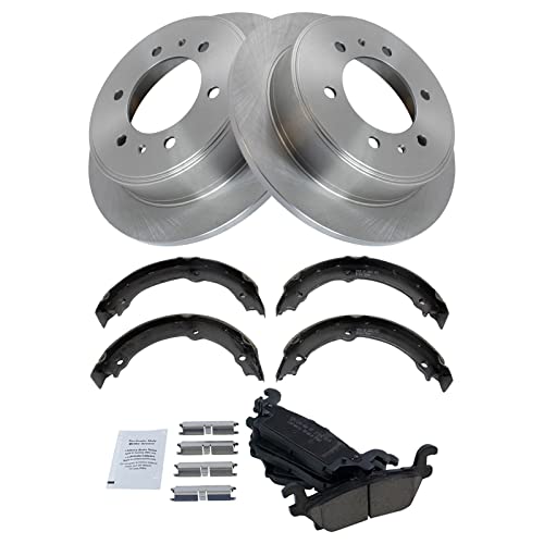 Image of TRQ Rear Brake Pad and Rotor Set Ceramic Parking Brake Shoe Compatible with 2006-2010 Hummer H3 2009-2010 H3T