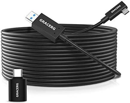 Gracerg Link Virtual Reality Headset Fiber Optic Cable for Oculus/Meta Quest 2/1 and PC/Steam - 16FT (5M) - Fast Charing & PC Data Transfer USB C 3.2 Gen1 Cable for VR Headset and Gaming PC…