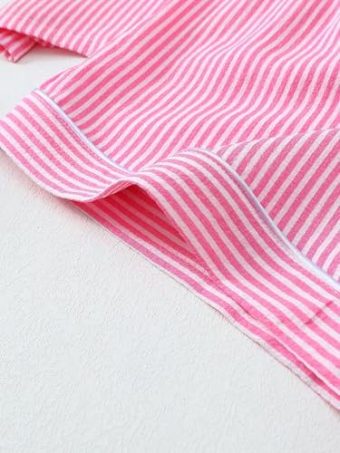 Image of Remidoo Women's Striped Pj Set Short Sleeve 2 Piece Button Up Pajamas Sleepwear Pink Medium