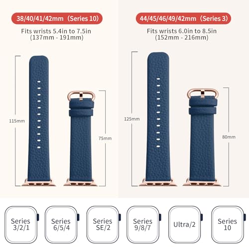 Image of Fullmosa Leather Band Compatible with Apple Watch Band 42mm 44mm 45mm 46mm 49mm, Genuine Leather Replacement Strap for iWatch Ultra3 /2 /1 SE3 /2 /1 Series 11 10 9 8 7 6 SE 5 4 3