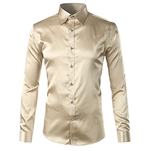 Chemise smoking manches longues homme satin brillant jaune clair taille L chic