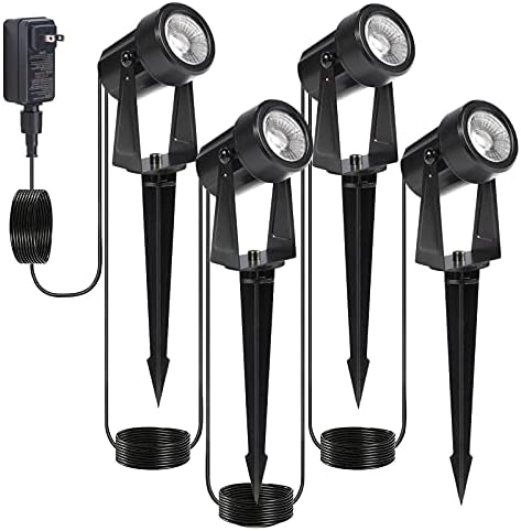 Pikapi LED Outdoor Landscape Lights,14V Low Voltage 10W Landscape Spotlights with Plug,IP65 Waterproof 46ft/14m Landscape Lighting for Garden Yard Lawn Tree Pathway,Warm White (4 Pack)