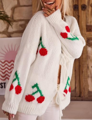 Yimoon Womens Bow Tie Front Cardigan Cute Cherry Open Front Y2k Sweater Oversized Chunky Knit Cardigan Tops3