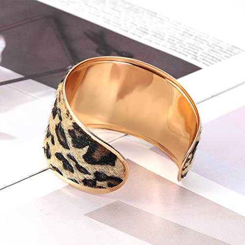 Liao Jewelry Leopard Cuff Bracelet For Women Horse Hair Leather Wide Gold Open Bangle Bracelets #TOP1