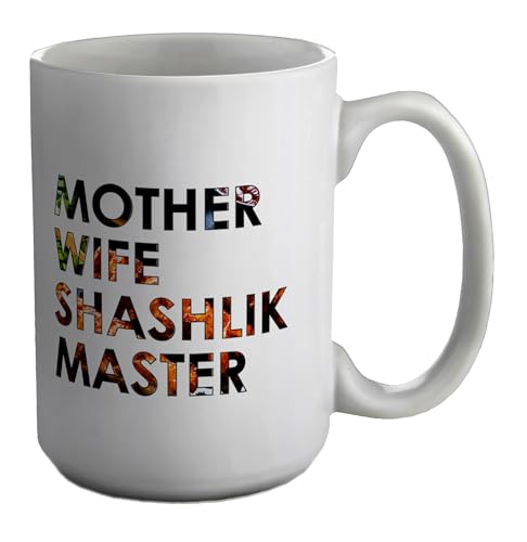 Shopagift Mother Shashlik Master Mug Grill Barbecue Skewer White 15oz Large Ceramic Cup
