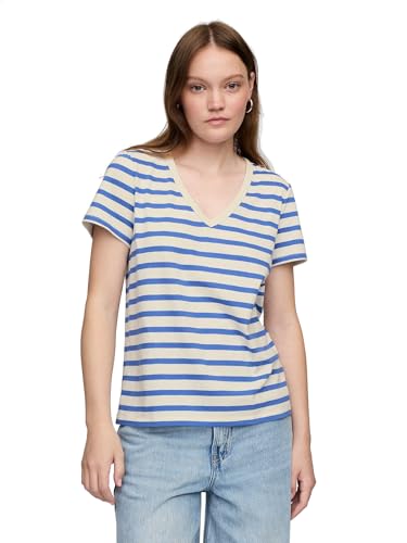 T-Shirt à col en V rayé coton femme vêtement mode été haut classique