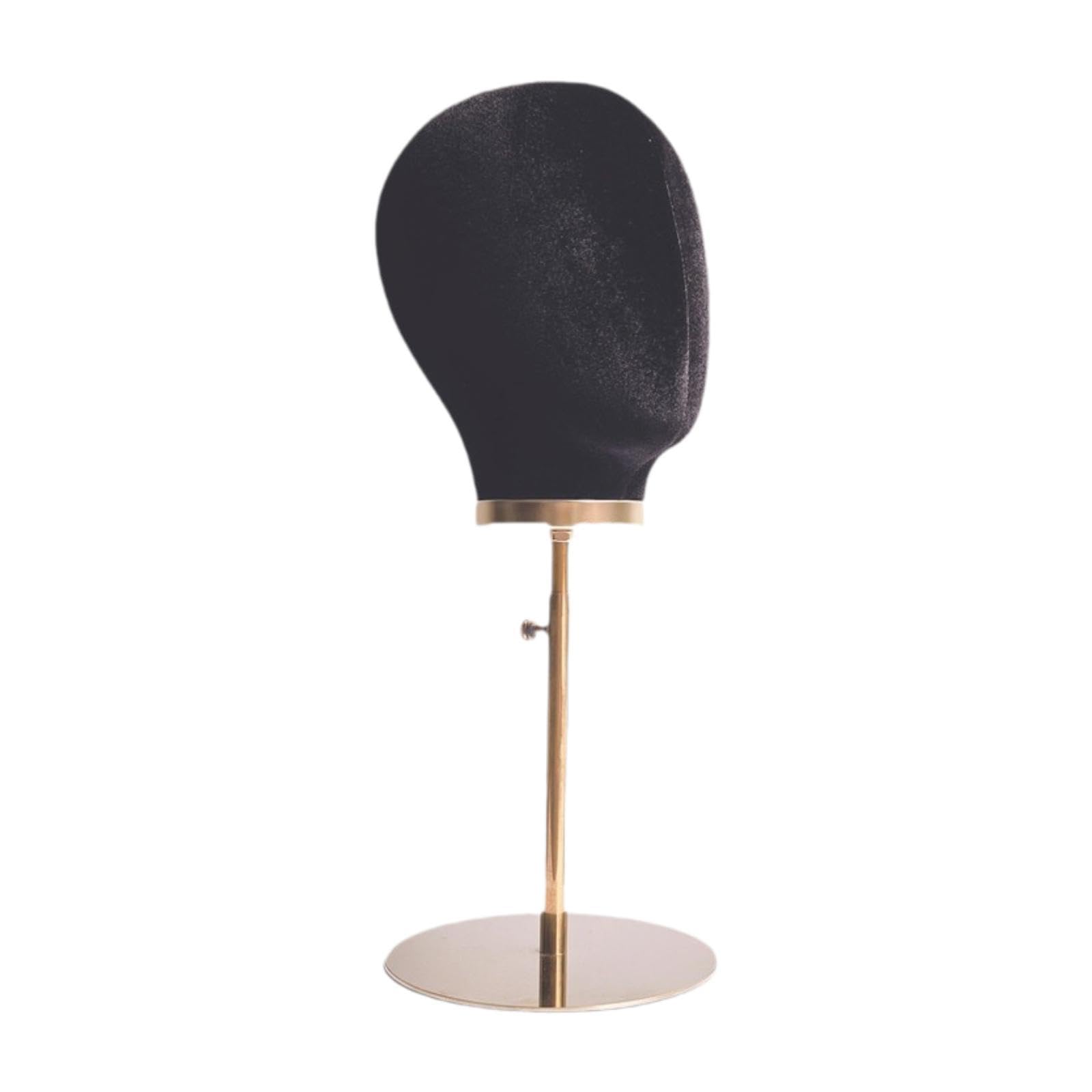 Porta Cappelli Modello Testa di Manichino Tavolo Stabile Altezza 44-57,5 Cm Multiuso per Corsi di Parrucchiere, velluto nero