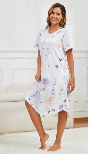 Nightgowns for Women Cotton Short Sleeve Long Night Gowns with Pockets2