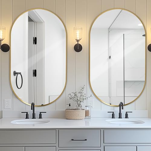 LunaMirror Oval Wall Mirror 55x75 CM - Stylish Gold Wall-Mounted Bathroom Vanity Mirror with Curved Corners for Hallway, Living Room, Bedroom - Image 3